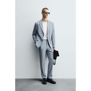 Zara Mens Suit Jacket Blazer EU 48 US 38 Sky Blue Button Slim Fit 4425/254 NWT